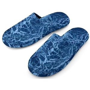 Blauwe Marmeren Volledige Print Vrouwen Slippers Warme Anti-Slip Rubber Zool Huisschoenen Voor Indoor Hotel 40-41_(9-10)