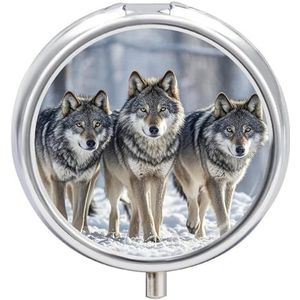 Pack of Wolves Pillendoos Waterdichte Draagbare Geneeskunde Pillendoosje Vochtbestendig Metalen Reizen Pillendoos met 3 Compartimenten Medicijnkoffer
