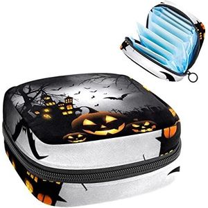 Halloween achtergrond (3) Periode Pouch Draagbaar, Tampon opbergtas voor maandverband, Meerkleurig, 4.7x6.6x6.6 in/12x17x17 cm