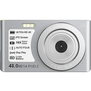 Time Lapse Video-opname 48MP Digitale Photgraphic Camera's For Kinderen Autofocus 4K UHD Outdoor Compacte Camcorder Heldere Gedetailleerde Beelden(16G SD Card,Silver)