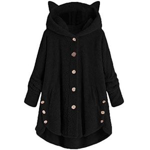 UJUNAOR Womens Fashion Hooded Jas Koop Faux Fleece Dames Warm Plus Trui Katoen Losse Winter Kerst Gedrukt Zakken Dikste Hasp Uitloper Knop Pluizige Geribbelde Jas Trui Hoge Kraag Pluche, I-Zwart, 4XL