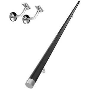 Houten trapleuning, houten leuning met beugel, trapleuningset, antislip aan de muur gemonteerde houten leuningen 50~400cm(Black,300cm)