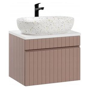Muebles Slavic Wandgemonteerde badkamerkast met wastafel voetstuk lade roze 60 cm, moderne badkamermeubel unit