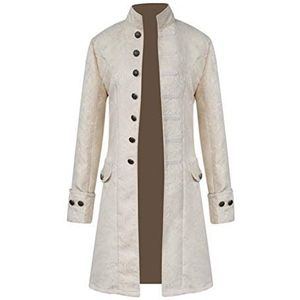 Diudiul gotische middeleeuwse slipjas Halloween kostuums voor mannen, steampunk vintage Victoriaanse japon stand kraag jas (White A,M)