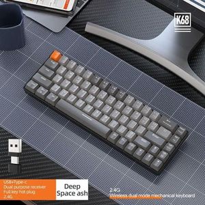 QPSJXN K68 Draadloos mechanisch toetsenbord, 2,4 G, Bluetooth, Hot Swap, rood en blauwe schakelaar, USB-type C-games en mobiele apparaten (DSpaceGrey-RedSwitch)