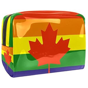 Make-uptas voor dames,waterdichte make-uptas,cosmetische reistas,Vlag van Canada met regenboog en blad Afdrukken