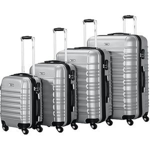 Zelsius Kofferset van 4 stuks, harde ABS-koffer met cijferslot, dubbele wielen en scheidingswand, handbagagekoffer, 4-delig, trolley, grote bagageset, grijs, Kofferset