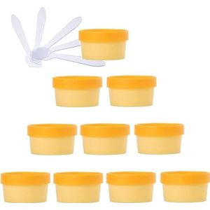 OIFAODAO， 10 stuks 50ml roze masker mengkom lege 50g plastic voorraadpotten met binnenvoering for opslag lichaam hand gezichtscrème lotion gel 5x spatel ，Cosmetische potjes(Geel,50ml)