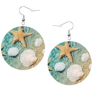 LAMAME Paarse Vlinders gedrukt rond Dangle Earring Lederen Oorbel Vakantie Party Decoratie, Eén maat, Kunstleer