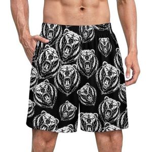 Head A Ferocious Grizzly Bear grappige pyjama shorts voor mannen pyjamabroek heren nachtkleding met zakken zacht