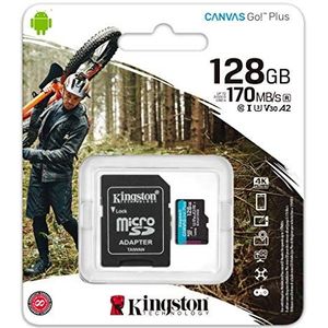 Kingston 128GB microSDXC Canvas Go Plus 170MB/s lezen UHS-I, C10, U3, V30, A2/A1 geheugenkaart + adapter (SDCG3/128GBCR)