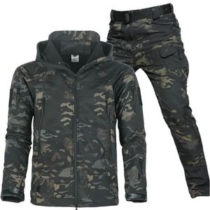 Winterwarme Skipakken Met Capuchon, Heren Camouflage Snowboardjas En Skibroek Met Riemset, Waterdichte Winddichte Warme Verdikking Skipakken Met Capuchon, Voor Vissen, Klimmen (Color : Black-green,