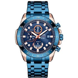 Heren Business Casual Watch roestvrij staal Analog Quartz Chronograph Multi Dial Stylish Classic Luxury Watch With Date,Blue a3