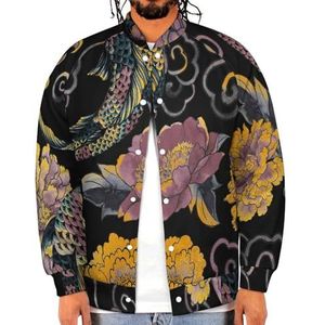 Mooie Aziatische Bloemen En Koi Grappige Mannen Baseball Jacket Gedrukt Jas Zachte Sweatshirt Voor Lente Herfst