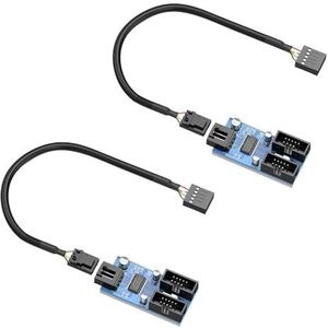 2 stuks moederbord USB 2.0 9-polige header 1 op 2 verlengingshub-splitter-adapter - converter MB One USB 2.0 bus op 2 bussen - 30 cm kabel 9-polige stekker adapter poort multiplier