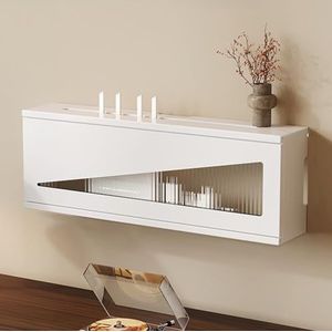 XCLOOZGL Houten Router Opslagdoos Groot Modern Stijl Kabelbeheer Zwarte Routerplank Wifi Router Opbergdoos Wandmontage of Bureau Modemorganizer Voor Thuis En Kantoor,Whiteb,100X11X21CM