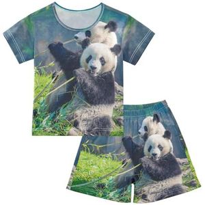 YOUJUNER Kinderpyjama-set met schattige panda-print, T-shirt met korte mouwen, zomernachtkleding, pyjama's, loungewear, nachtkleding voor jongens, meisjes, kinderen, Meerkleurig, 12 jaar