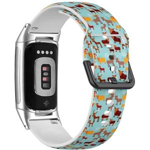 RYANUKA Zachte sportband compatibel met Fitbit Charge 5 / Fitbit Charge 6 (Funny Animals Cubs Goats) siliconen armband accessoire, Siliconen, Geen edelsteen