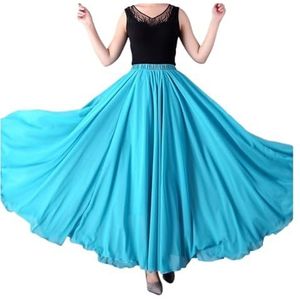 Big Swing Rok Dames Performances Lyrische Dansende Rok Dubbele Lagen Chiffon Elastische Taille Grote Swing Lange Rok voor Dansfestivals (Blauw, XXL)