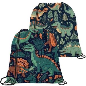 2 Stks Dinosaurus Trekkoord Rugzak Trekkoord Gym Bag Draw String Bag voor Sport, Gym, Reizen, Zwemmen, Strand, Multi kleuren 05, 21.2x17.3in/54x44cm