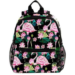 Tropische Flamingo Zwarte Leuke Mode Mini Rugzak Pack Bag, Meerkleurig, 25.4x10x30 CM/10x4x12 in, Rugzak Rugzakken