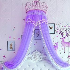 Princess Crown klamboe， hemelbed gordijnen， Prinsessenbedhemelgordijnen Klamboe met metalen kroon Multicolor Meerdere maten(Purple,1.5m Bed)