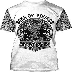 Noorse Mythologie Mode De Hamer van Thor T-shirt voor heren,3D-geprinte nieuwigheid ronde hals korte mouwen,Coole casual ademende top voor de zomer.