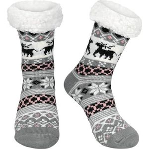 KOOOGEAR Stoppersokken, knuffelsokken voor dames, dikke antislipsokken, wollige bedsokken, vloersokken, huissokken voor Kerstmis, cadeaus, donkergrijs, 37/42 EU Breed