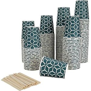 Caramont, 1000 papieren bekers met roerstaafjes van hout, milieuvriendelijk en wegwerpbaar, hittebestendig, voor koude en warme dranken van hoogwaardig karton, ideaal voor koffie, thee, verjaardag,