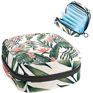 Tropisch Blad,Periode Pouch Draagbaar,Tampon Opbergtas,Tampon Houder voor Portemonnee Vrouwelijke Product Organizer, Meerkleurig, 4.7x6.6x6.6 in/12x17x17 cm