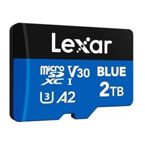 Lexar Blue Micro SD kaart 2TB, tot 160 MB/s leessnelheid, microSDXC UHS-I-kaart, klasse 10, U3, V30, A2, Full HD en 4K-video, snelle geheugenkaart voor smartphones/tablets/actioncamera's