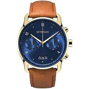DETOMASO Sorpasso Chronograaf Limited Edition Gold Blue Herenhorloge, analoog, kwarts, leren armband, bruin