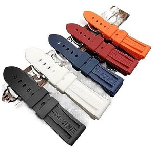 ENICEN Siliconen rubberen horlogeband 22mm 24mm 26mm zwart blauw rood oranje wit horlogeband geschikt for Panerai riem waterdichte horlogeband gratis tool (Color : 24mm White, Size : With Black buck