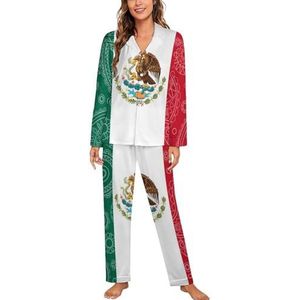 Mexicaanse Paisley Vlag Vrouwen Lange Mouw Button Down Nachtkleding Zachte Nachtkleding Lounge Pyjama Set 2XL