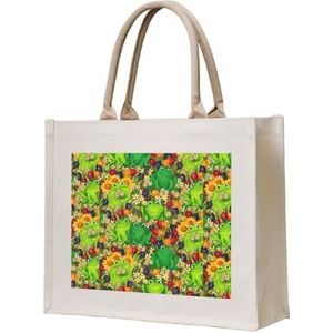 UPIKIT Cartoon Kikker Grote Capaciteit Waterdichte Herbruikbare Canvas Tote Bag Voor Reizen Bruiloft Companion Gift, Beige, Eén maat