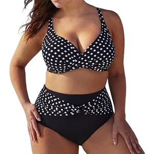 Plus Size Badmode Vrouwen Tweedelig Badpak Elegante Polka Dot Bikini Set Buik Controle Hoge Taille Bikinibroekjes Strandkleding Zomer Badpakken(5XL)
