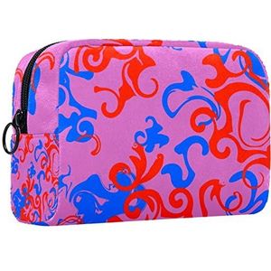 Make-up tas,draagbare cosmetische tas,blauw rood abstracte print,Travel Makeup Case Organizer voor vrouwen met handvat