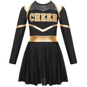 Cheerleader-uniformen cheerleader-jurk voor kinderen, cheerleader-kostuums voor schoolmeisjes, animatieteam voor danswedstrijden (kleur: zwart, maat