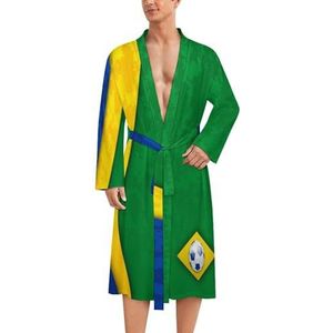 Voetbal in Brazilië vlag herenmantel zachte badjas pyjama nachtkleding loungewear ochtendjas met riem M