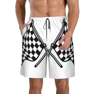PHTZEZFC Geruite vlaggen racevlag print heren strandshorts zomer shorts met sneldrogende technologie, lichtgewicht en casual, Wit, S