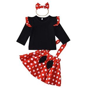 Peuter Baby Meisje Kleding Lange Mouw Polka Dot Algehele Rok Prinses Jurk Strik Rok 3 Stuks Outfits Rood 70 3-6 maanden