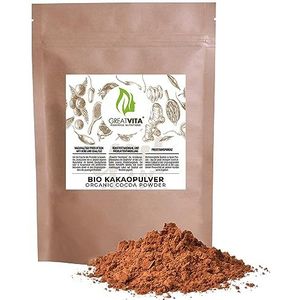 GreatVita Bio cacaopoeder, 800 g, ruw poeder, ideaal voor dranken, bakwaren, natuurproduct zonder toevoegingen