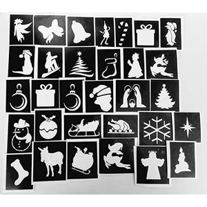 25 Kerst Stencils voor Jongens Meisjes Glitter Tattoos Airbrush Tattoos Muren Rendier Sneeuwpop Kerstman Bell Angel Sale