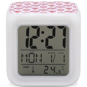 Roze Uilen met Harten Digitale Wekker voor Slaapkamer Datum Kalender Temperatuur 7 Kleuren LED Display