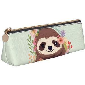 FHEBNDS Luiaard en bloemen make-up tas voor vrouwen mannen grote etui esthetische potlood etui munt zakje lederen cosmetische tas met rits kantoor organisator reizen essentials