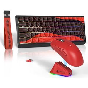 ATTACK SHARK x MAMBASNAKE X11 Gaming Muis met X60HE Mechanisch Toetsenbord, Draadloos Toetsenbord en Muis Combo, BT/2.4G/Wired, Snelle Trigger, 8000 Polling Rate, 22000 DPI, Ultralichte Muis - Rood