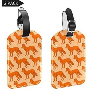 PU lederen bagagelabels naam ID-labels voor reistas bagage koffer met rug Privacy Cover 2 Pack,Oranje Fox patroon