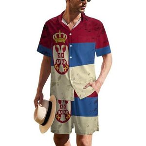 Vintage Servische Vlag Heren Hawaiiaanse Pak Set 2-delige Beach Outfit Korte Mouw Shirt En Shorts Bijpassende Set