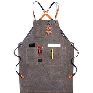 GPDNBIEU, Schorten for mannen, werkschort canvas schort werkplaats gereedschap met verstelbare bandjes for kapper, keuken, tuinman, café(Gris)