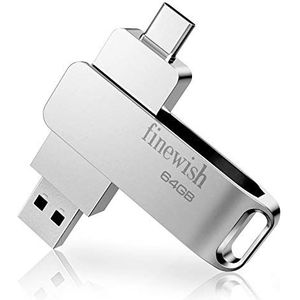 USB-Stick Type C 64 GB, 2-in-1 OTG Pen Drive voor PC, Nieuwe MacBook, Tablet, Smartphone, Huawei, Samsung, Xiaomi, Oneplus (Zilver)